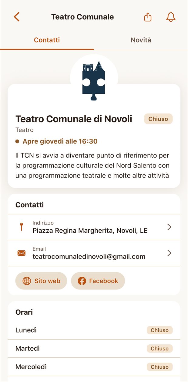 La scheda del Teatro Comunale di Novoli: orari, contatti e novità